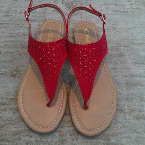Dream Pairs Women's Rhinestone T-Strap Sandals Red Size 7.5